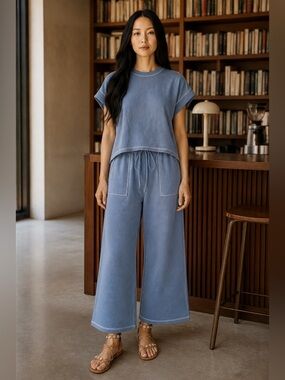 Sewn + Seen Scuba Trendy Lounge SET Dusty Blue. NWT